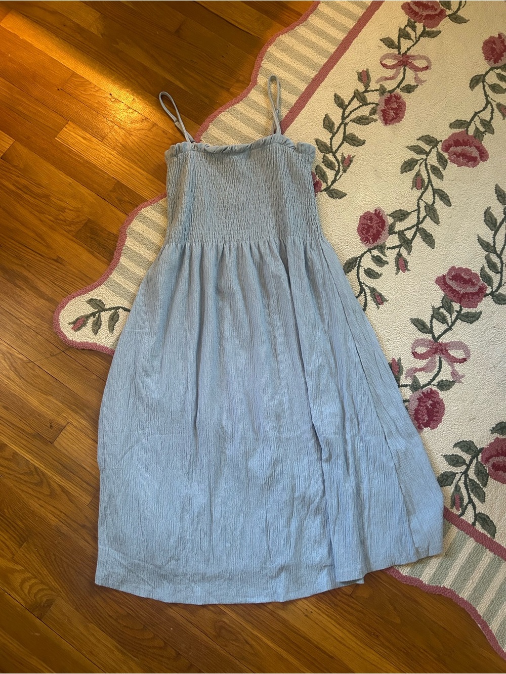 NWT! Smocked Bodice Spaghetti Strap Midi Dress - Light Blue